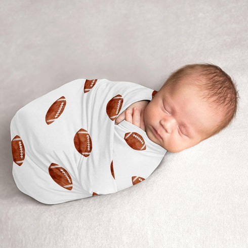 Sweet Jojo Designs Brown and White Football Boy Baby Swaddle Blanket for