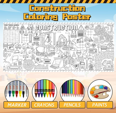 Construction Giant Coloring Poster for Kids Large Coloring Tablecloth Big Paper Sheets Page Dump Truck Table Cloth DIY