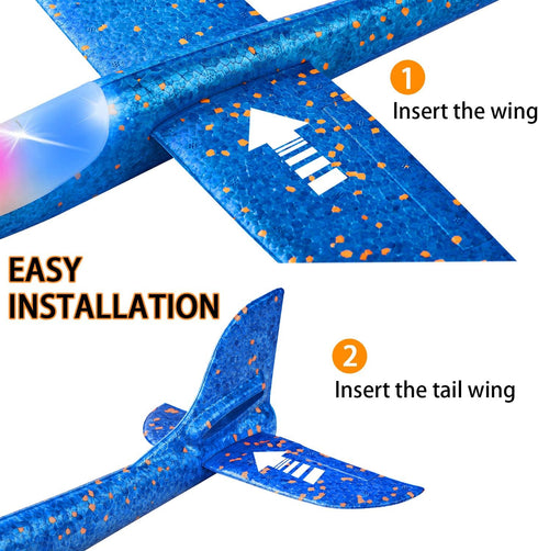 2 Pack LED Light Airplane, 17.5" Large Throwing Glider Plane - Flying Toy for Kids, Gifts for 3-9 Years Old, Outdoor