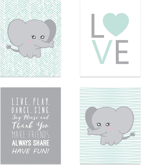 Children Inspire Design Elephant Nursery Decor - Wall Art for Kids, Playroom Decor, 11x14