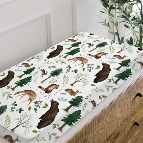 Changing Pad Cover for Baby Girl Boy, Woodland Animals Pine Tree, Soft Stretchy Safe Snug Fitted Diaper Change Table