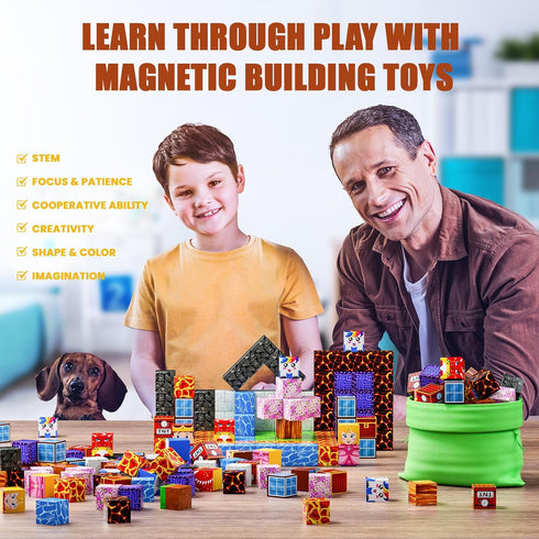 TQRAZ Set, 3+ Toys-120PCS Magnetic Blocks - Build Magnet World Magic Portal Magnetic Tiles Building Blocks Toddler Toys
