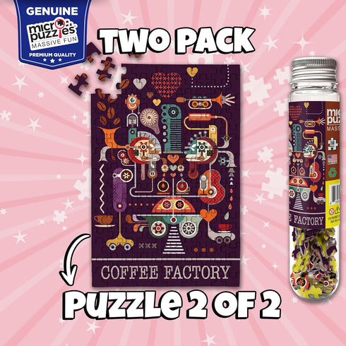 MicroPuzzles “Coffee & Donuts” 2-Pack Mini Puzzles for Adults, 150 Piece, Compact 4” x 6”
