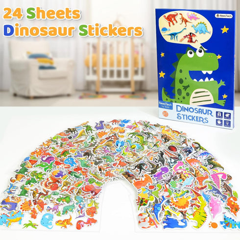 BEESTECH 24 Sheets Dinosaur Stickers for Kids, 450+ Teacher Reward Stickers, Potty Chart Training, Party Favor Supplies
