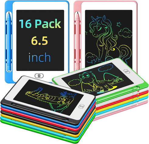 Party Favor 16 Pack LCD Writing Tablet for Kids, 6.5 Inch Colorful