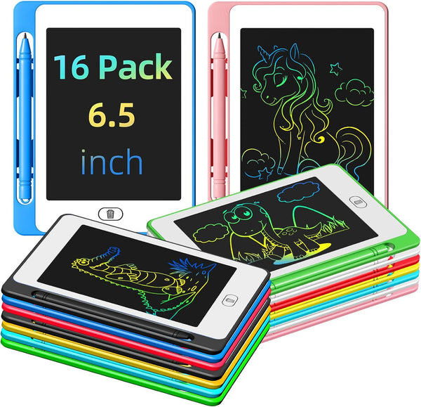 Party Favor 16 Pack LCD Writing Tablet for Kids, 6.5 Inch Colorful