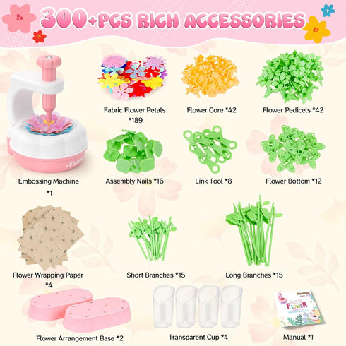 300+PCS 2026 4 5 6 7 8+ GirlsHome Fabric Flower Bouquets Toys, Upgrade DIY Flower Making Kit for Kids, Reusable Arts