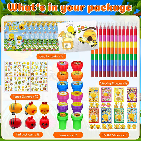 72Pcs Cinrobiye Bee Coloring Book with Crayons Bulk,Honey Party Favors Goodie Bags Fillers, Bumble Bee Birthday Party