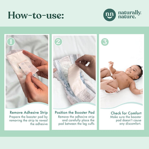 N-3 32-Pack Naturally Nature Overnight Leak-Protection Diaper Booster Pads, for Heavy Wetters, Diaper Liners for Baby