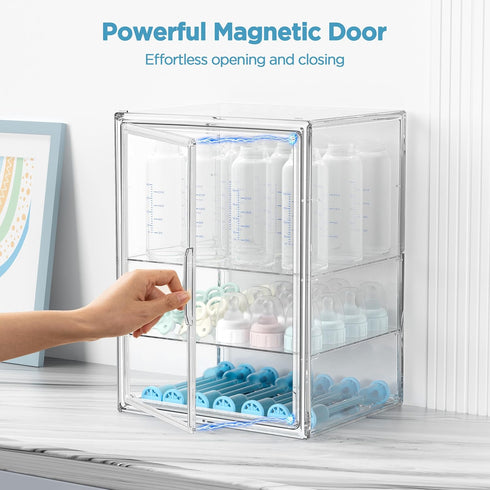 Countertop 3 2 HBlife Baby Bottle Storage Organizer for Cabinet, Tiers Adjustable Clear Acrylic Bottles Storage Station