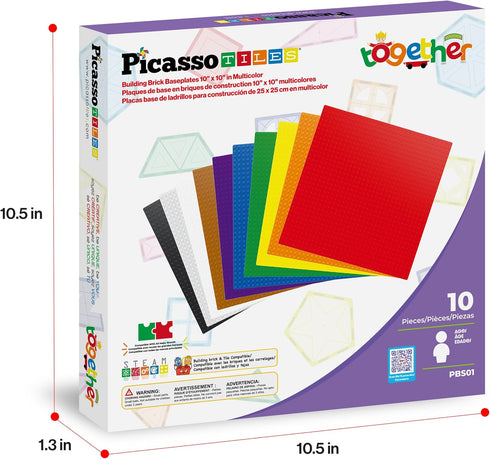 10 Pack 10"x10" Set 3+ PBS01 PicassoTiles Brick Baseplate Classic Building Block Foundation Kit Platform Multi Color