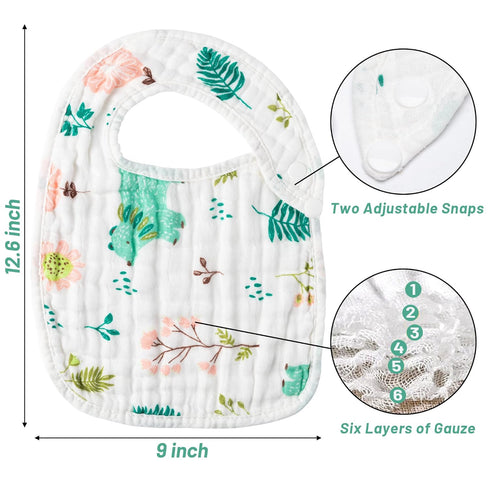 6Pcs 6 Zainpe Snap Muslin Cotton Bibs for Baby Rainbow Unicorn Flamingo Machine Washable Burp Cloths with Absorbent