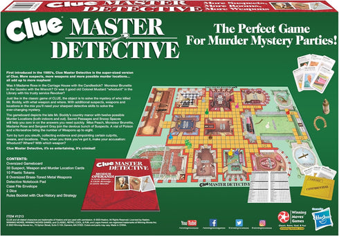 Clue Master Detective with Oversized Brass Tone Metal Weapons - Largest Game of Clue Ever