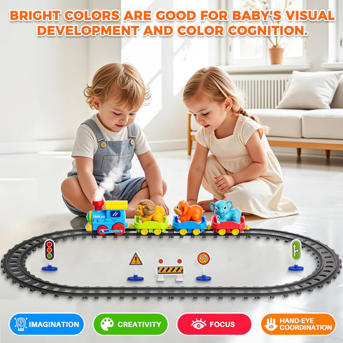 Set 3 1-3 4 5 6+ Train for Toddlers w/Steam, Music & Lights - Electric Train Toy for Kids with Tracks Accessories