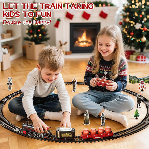 Set 2-4, Sets 3-8 Train for Toddlers Electrical Trains with Track, Smoke, Light, Sound and Scene, Christmas Train