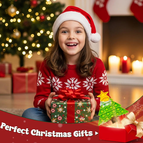 Woplagyreat Christmas Tree Fidget Toys,Small Christmas Push Bubble Sensory Pop Toy Xmas Gifts for Kids Toddlers Girl