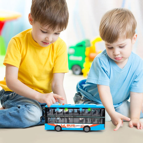 ArtCreativity Die Cast Double Decker Bus Toy with Lights & Sounds, Friction Powered for Kids