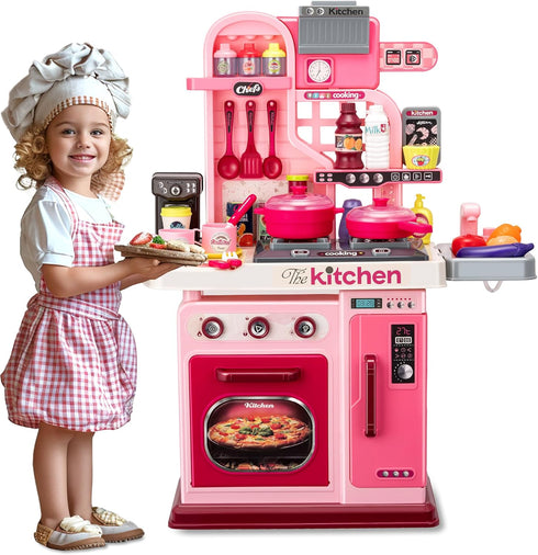 Kids Kitchen Playset - 53pcs Cooking Stove, Play Sink, Oven, Realistic Lights & Sounds, Pretend Play Toys for Toddlers