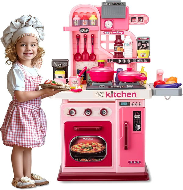 Kids Kitchen Playset - 53pcs Cooking Stove, Play Sink, Oven, Realistic Lights & Sounds, Pretend Play Toys for Toddlers