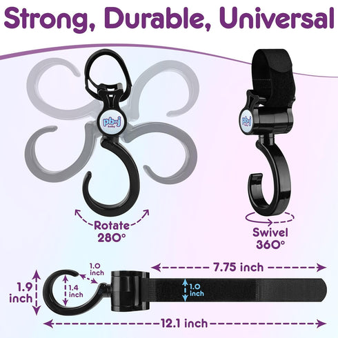 Stroller Hooks 2 Pack, Organizer Clip for Travel Purse, Shopping, Diaper Bags