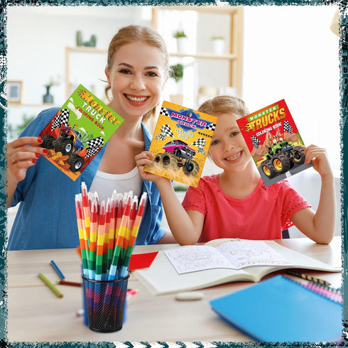 24 Set 24 Funrous Monster Truck Coloring Books Bulk with Stacking Crayons Monster Truck Party Favors Activity Books