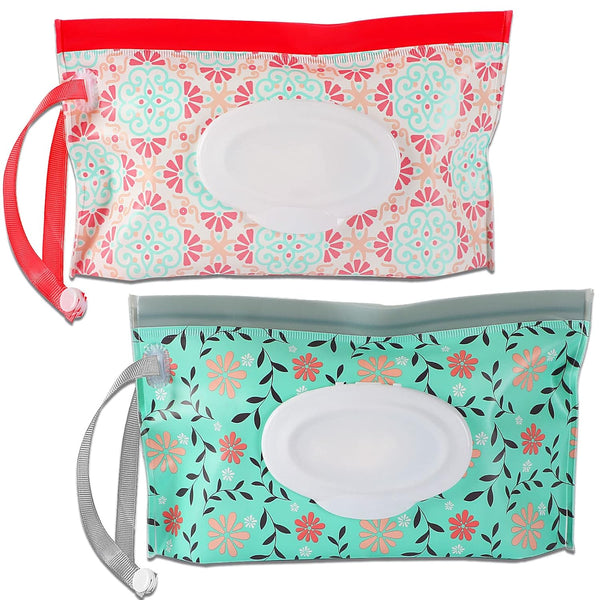 FEBSNOW 2 Pack Baby Wipe Pouch, Portable Wet Wipe Holder Container, Reusable
