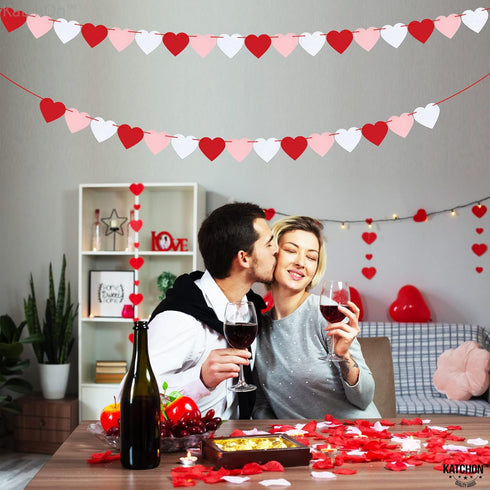 KatchOn Red Felt Heart Garland, 8.2 Feet, No DIY, Heart Decorations for Anniversary and Engagement Parties