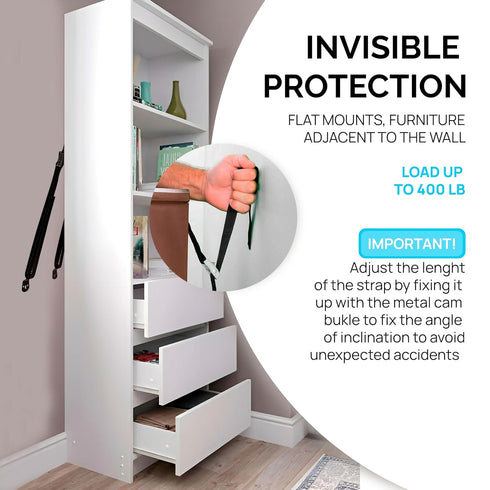 4 Pack+Gift Family Care TV Safety Straps - Metal Furniture Straps for Baby Proofing - TV Straps Safety for Flat Screen