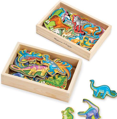 Melissa & Doug Wooden Magnets Set - Animals and Dinosaurs, 40 Wooden Magnets