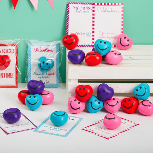 36 Packs JOYIN Heart Shape Stress Ball with Cards Stress Relief Fidget Toy for Valentine Party Favors, Classroom Prize