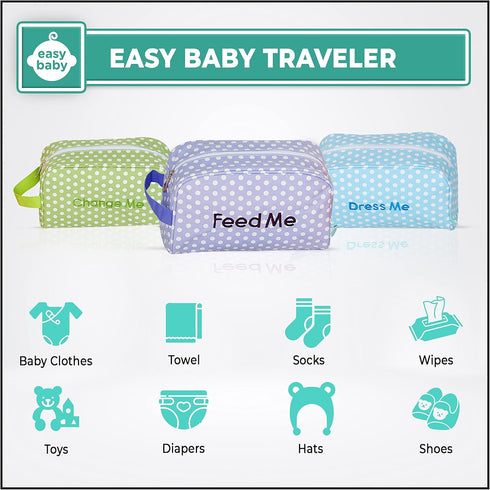 (8 Pack Packing Easy Baby - Diaper, Bottle, and Supplies - Organizer Pouches and Changing Pad - Change, Feed, Dress