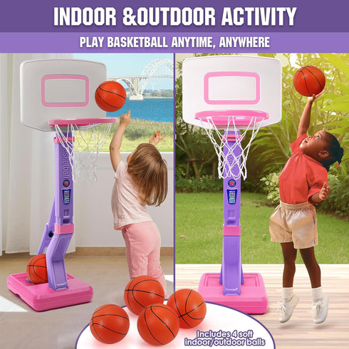SUPER JOY Adjustable Toddler Basketball Hoop for Kids 1-3, Portable Indoor Outdoor Basketball Goal for Boys Girls