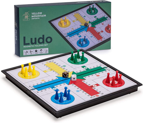 Yellow Mountain Imports Ludo Magnetic Folding Travel Board Game Set - 9.8 Inches, Portable Classic Game