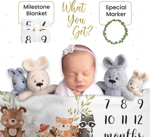 Paishanas Baby Monthly Milestone Blanket Woodland Boy Girl Gender Neutral Gift for Baby Shower Photo Blanket