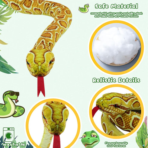 59'' Large Snake Plush Toy, Washable Realistic Cuddle Toy, Soft and Cute Children's Birthday Party Gifts