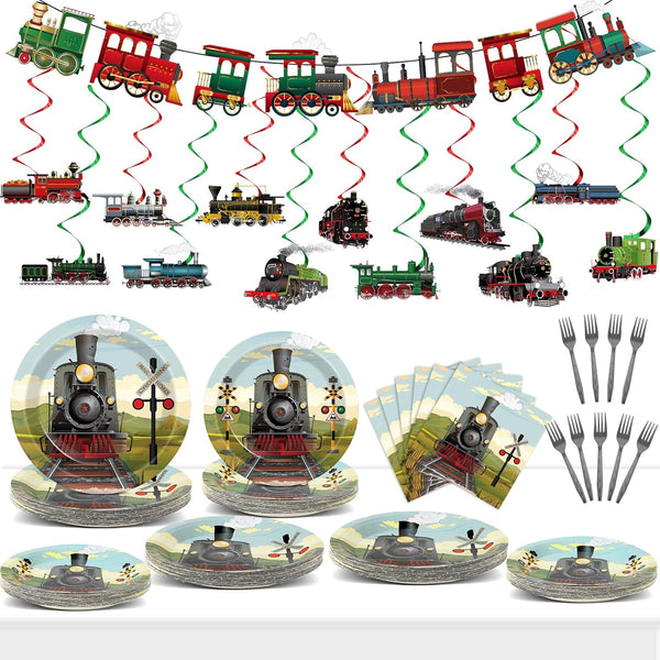 party greeting 109Pcs Train Birthday Party Supplies Includes Steam Train Party Plates