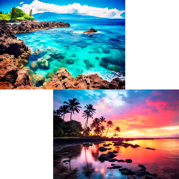 2 Pack 1000 Piece Puzzles for Adults - Beach, Coconut Tree, Reef