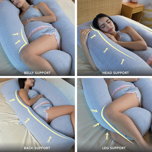 Pharmedoc Pregnancy Pillows, U-Shape Full Body Pillow - Solid Removable Jersey Cover - Grey Pregnancy Pillows