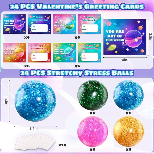 24Pack SpringFlower Valentine's Day Cards for Kids with Stretchy Stress Balls for School Classroom Exchange
