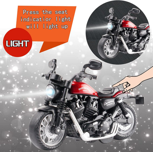 Die Cast Toy Motorcycle, Pull Back Motorcycle with Sounds and Lights, 1:14 Friction Powered Kids Toy Cars, Red Gift
