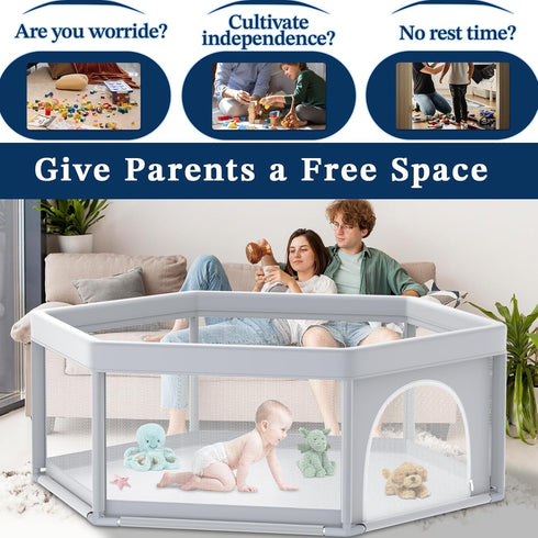 65 Inch Hexagonal Baby Playpen for Infants and Toddlers - Indoor/Outdoor Safety Fence