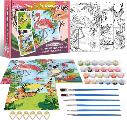Paint By Numbers Kit for Kids and Adults, 3 Pack Pre Drawn Canvas, 8x10 Inch Framed Canvas with 24 Acrylic Paint Pot