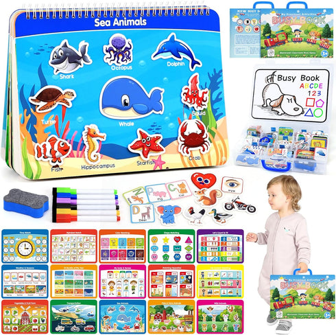 HarVow Busy Book with Classified Storage Box & Double-Sided Writing Board, 15