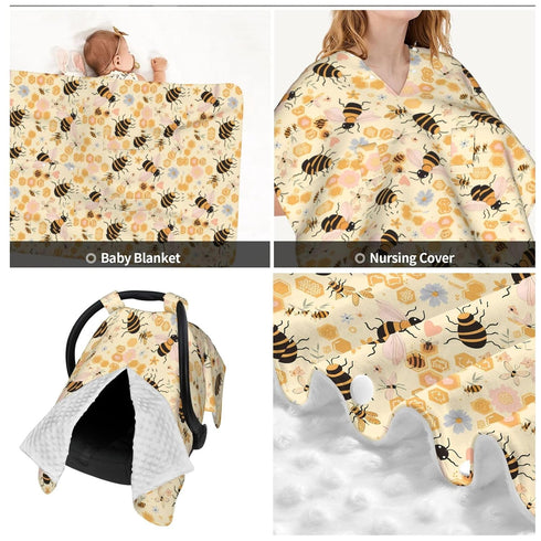 Sweet Honey Cute Bees Baby Car Seat Canopy Nursing for Breastfeeding Multi-Use Infant Stretchy Carrier Carseat Winter