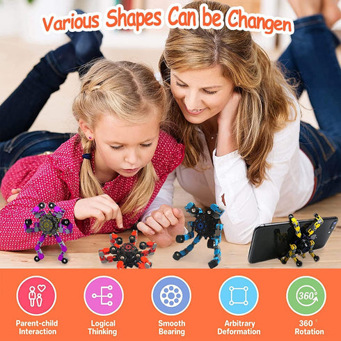 OAHCGNO S 16 Pack Funny Sensory Fidget Toys,Deformable Chain DIY Robot Spinners Stress Relief Gyro Toy Birthday Gifts
