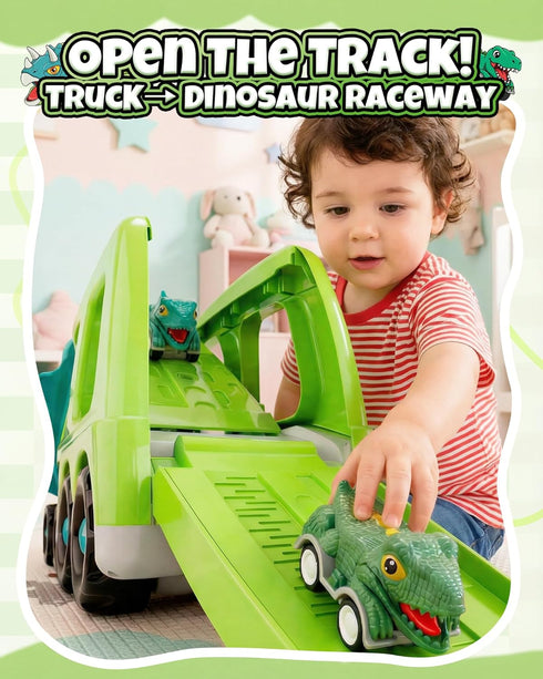 Cozycharm 9 1 8 3 4 5+ in Dinosaur Toys for Boys, Dinosaur Transport Truck with Pull Back Dino Cars, Toys for Year Old