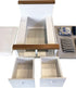 6 Inch 1:12 Dollhouse White Queen Bed for Dolls, Mini Wooden Bed with Grey Bedding, Realistic Bedroom Accessories
