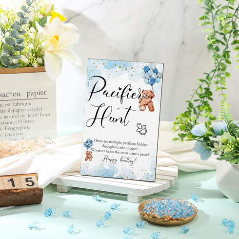 51 50 Sets Roowest Pcs Pacifier Hunt BabyShower Games Include Wooden Hunt Sign and Acrylic Mini Plastic Pacifiers
