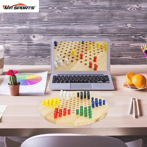60 6 (11.5 Inch) Win SPORTS Chinese Checkers Board - Classic Strategy Game & Fun for The Whole Family, Includes Wooden