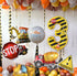 JUANBUDONG Set,Yellow 3 Balloons,3rd Construction Theme Balloons and Black Striped Construction Foil Number